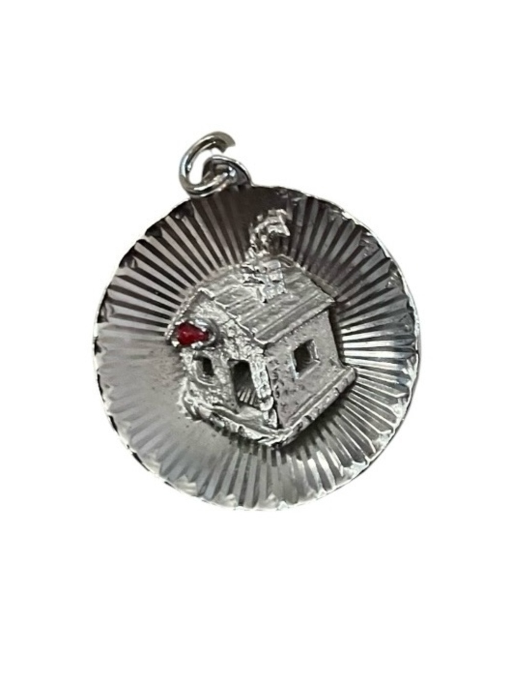 Sterling Silver House Charm Pendant with Red Accent